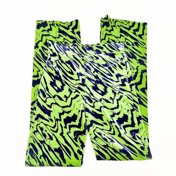 Zara Retro Swirl Split Hem Printed Jegging Wide Leg Green Blue Size Small - Picture 4 of 9